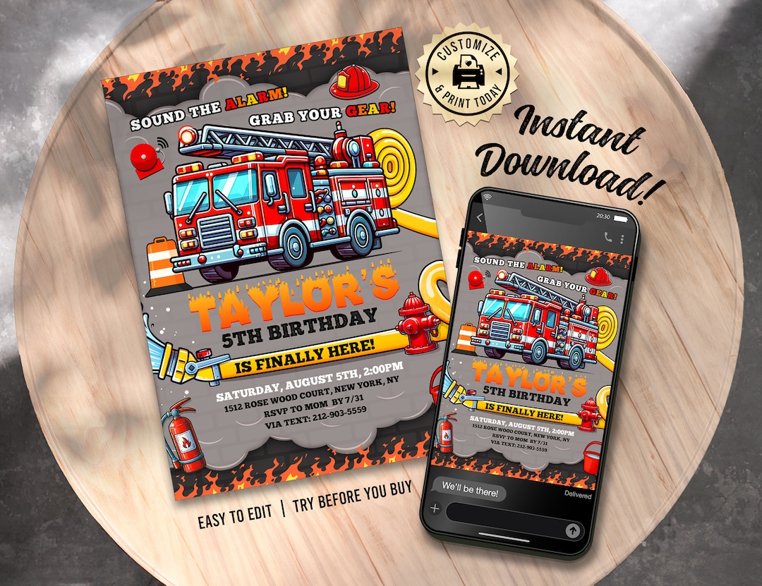 Fire Rescue Invitations Firefighter Birthday Invitation | Editable Fire Truck Rescue Little ...