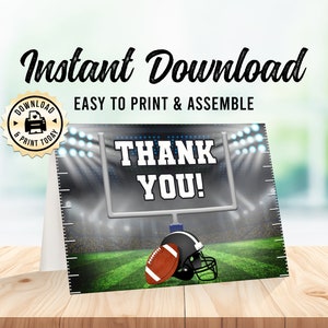 Football Thank You Card | Kids Sports Game Instant Download Folded Blank Favor Card | Custom Digital Printable 3.5x5