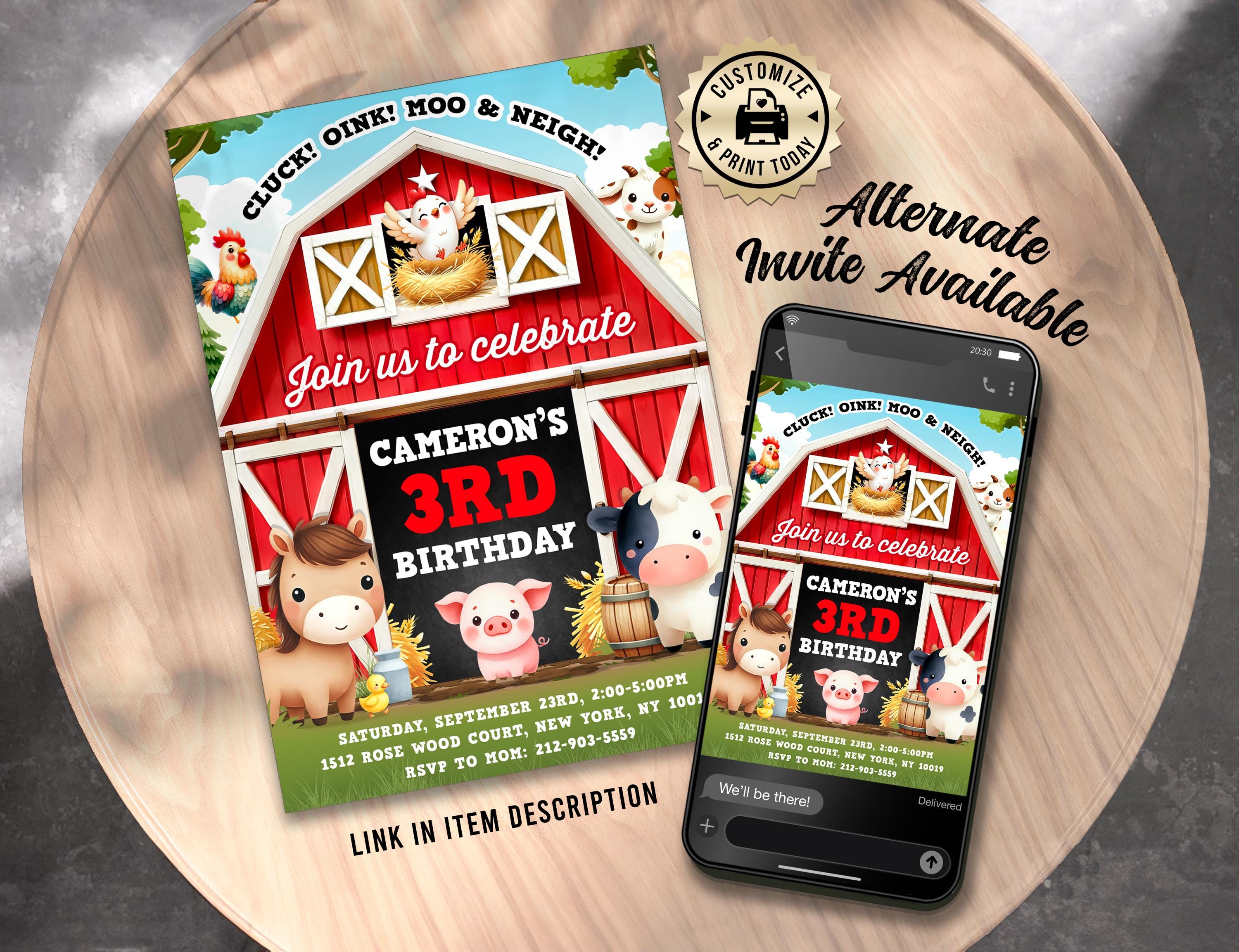 Farm Animals Birthday Party Photo Invitation | Editable Barnyard Bash ...