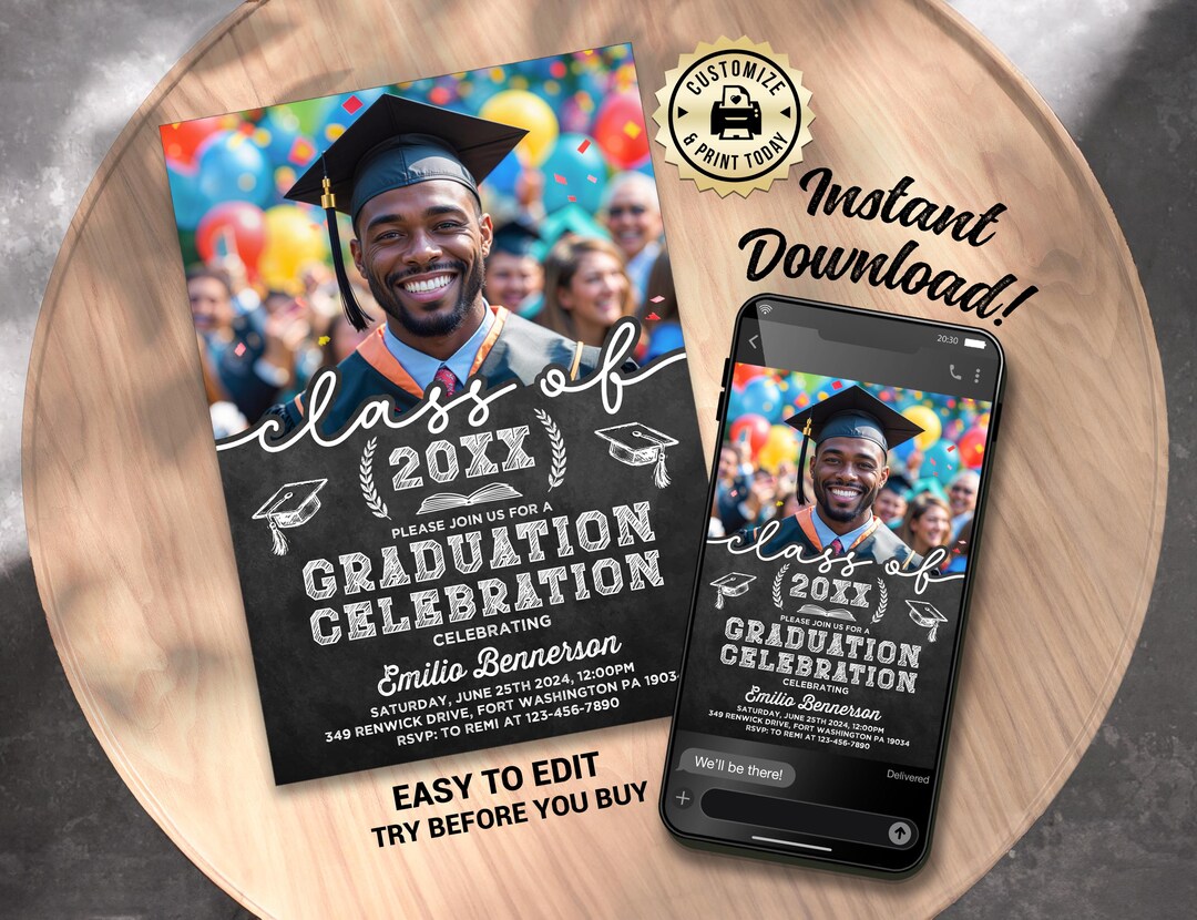 Graduation Party Photo Invitation | Editable Cap Toss Minimal Congrats ...