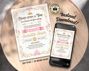 Fairytale Bridal Shower Invitation | Editable Storybook Theme Happily Ever After Shower Invite  | Custom Digital Printable Template 5x7