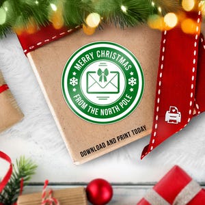 Pegatina de Feliz Navidad / Sello de correo aéreo desde el Polo Norte, etiqueta decorativa para regalo de vacaciones / Descarga instantánea, impresión digital