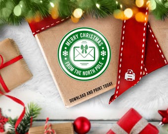 Pegatina de Feliz Navidad / Sello de correo aéreo desde el Polo Norte, etiqueta decorativa para regalo de vacaciones / Descarga instantánea, impresión digital