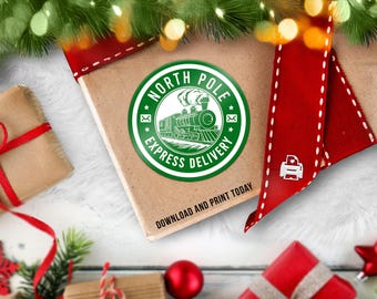 Pegatina de entrega urgente del Polo Norte / Sello de correo navideño Etiqueta decorativa para regalo de vacaciones / Descarga instantánea Impresión digital