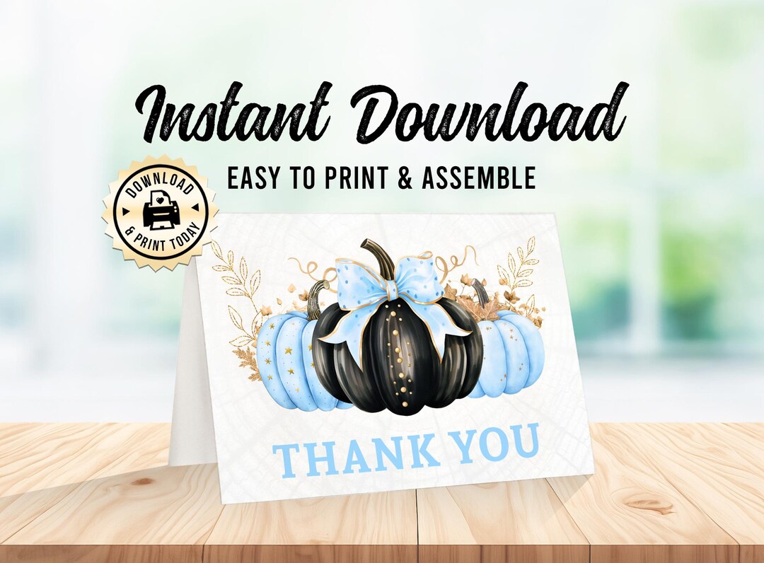 Pumpkin Thank You Card | Fall Boy Baby Shower or Birthday Party Folded ...