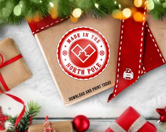 Pegatina "Hecho en el Polo Norte" / Sello de elfos del taller de Papá Noel / Etiqueta decorativa para regalo navideño / Descarga instantánea, imprimible digital