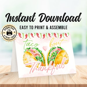 Taco Thank You Card | Instant Download Fiesta Mexican Food Party Favor Card Folded Blank | Custom Digital Printable 3.5x5&quot;