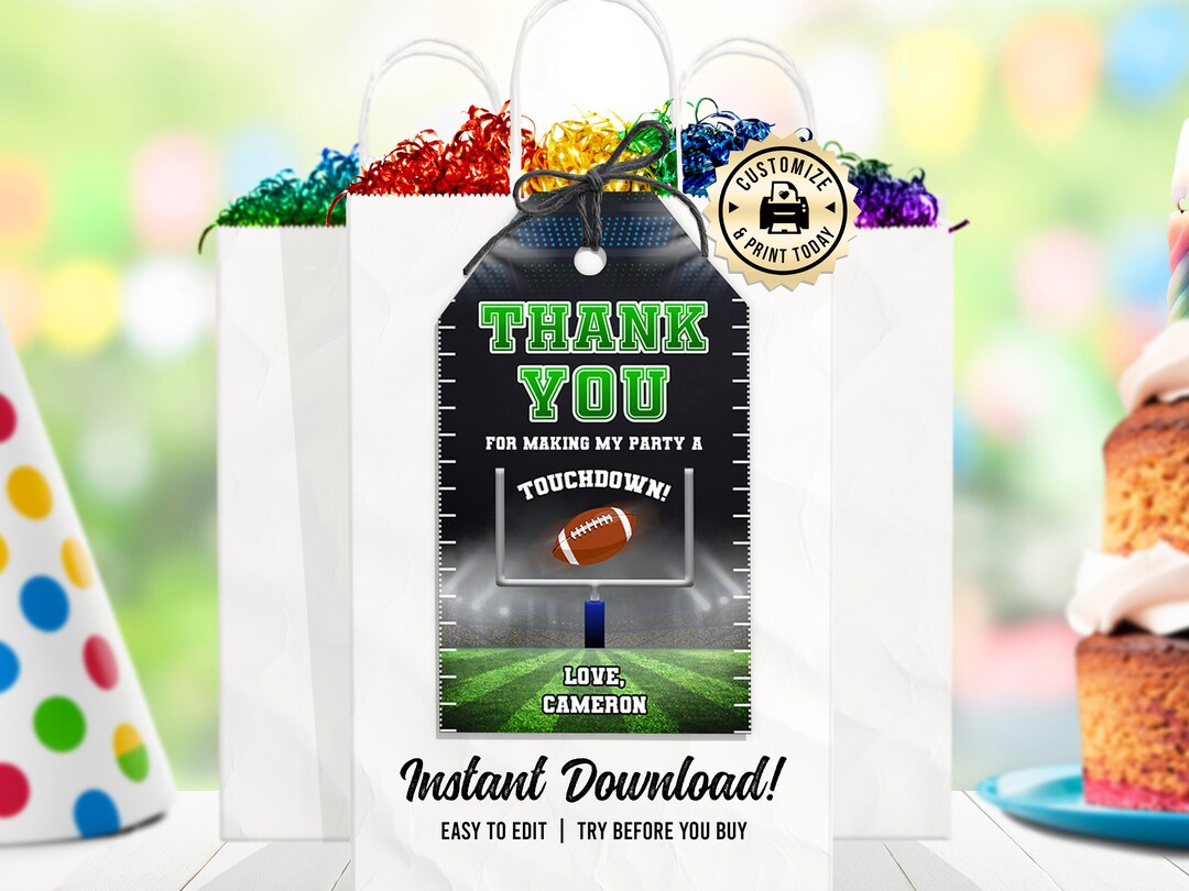 American Football Thank You Tag | Editable Sports Game Theme Kids ...