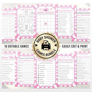 10 Circus Baby Shower Games Bundle | Editable Carnival Theme Baby Girl Shower Party Game Cards | Custom Digital Printable Templates 5x7