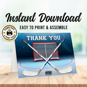 Tackkort för ishockey | Direktnedladdning Sportmatch Barnfödelsedagskort Vikta Tomma | Anpassat Digitalt Utskrivbara 3,5x5"