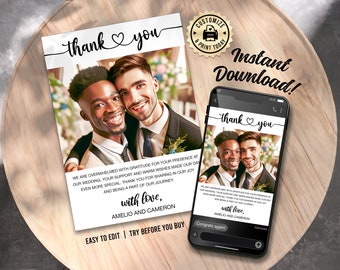 Wedding Photo Thank You Card | Editable Marriage Memento Favor Card or Magnet | Custom Digital Printable Template 5x7
