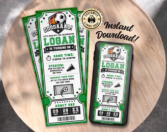 Soccer Birthday Ticket Invitation | Editable Football Game Kids Sports Party Invite | Custom Digital Printable Template 2.5x7