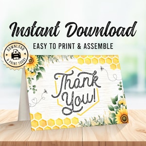 Cartão de agradecimento de girassol | Cartão de lembrança em branco dobrado para noivas, casamentos e chás de bebê | Download instantâneo, impressão digital personalizada 3,5x5