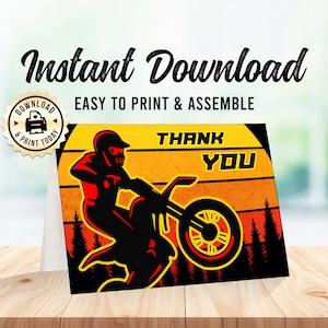 BMX Thank You Card | Folded Blank Dirt Bike Motorcross Kids Birthday Party Favor Card | Folded Blank Custom Digital Printable 3.5x5"