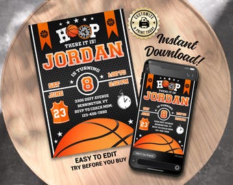 Basketball Birthday Invitation | Editable Kids Sports Party (Digital Printable)