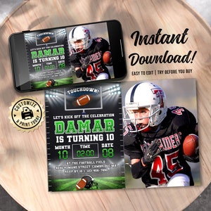 American Football Photo Birthday Invitation | Game Time Tournament Kids Editable Party Invite | Digital Printable Cutom Template - 5x7