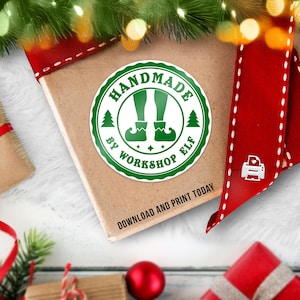 Santa&#39;s Workshop Elves Christmas Sticker | North Pole Elf Made Seal Holiday Gift Decor Label | Instant Download Digital Printable