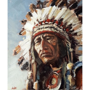 Native Americans Original oil painting American Indian man Portrait hand painted picture art on canvas indigenous peoples impressionist art