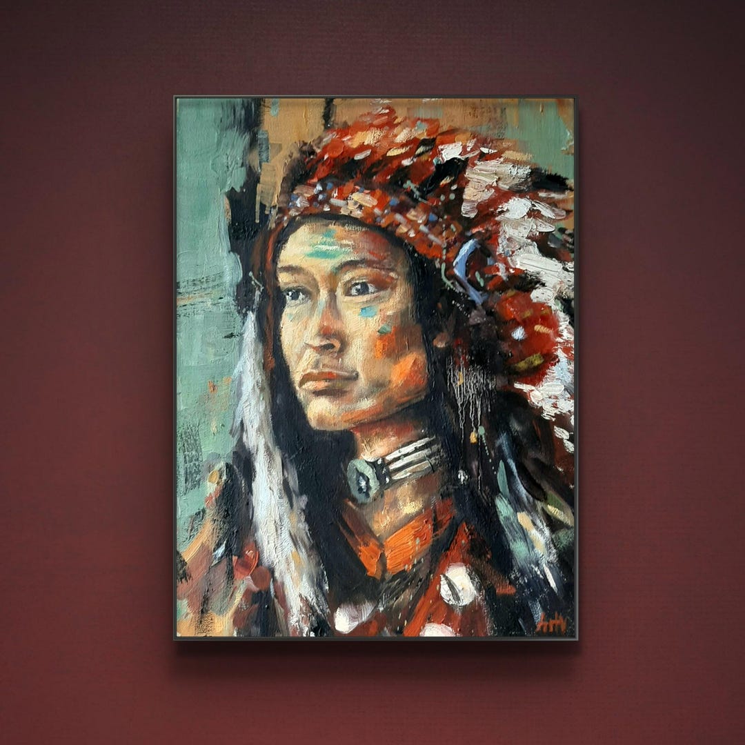 Indigenous Woman Original Oil Painting Native American Indian Girl Art ...