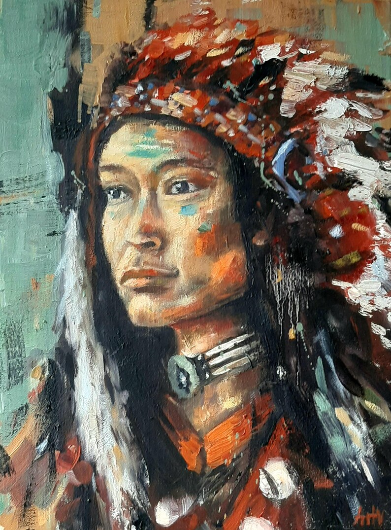 Indigenous Woman Original Oil Painting Native American Indian Girl Art ...