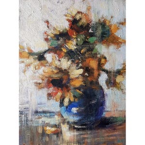 Sunflowers original oil painting still life on canvas flowers in a vase handpainted artwork home wall interior impressionist paintings