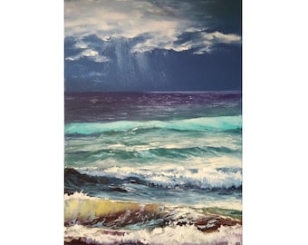 original oil painting seascape dark sea ocean waves storm palette knife canvas picture art home wall decor textured artwork made to order