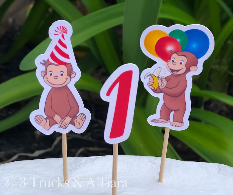 Curious George Cupcake Topperscurious George First Birthday Etsy