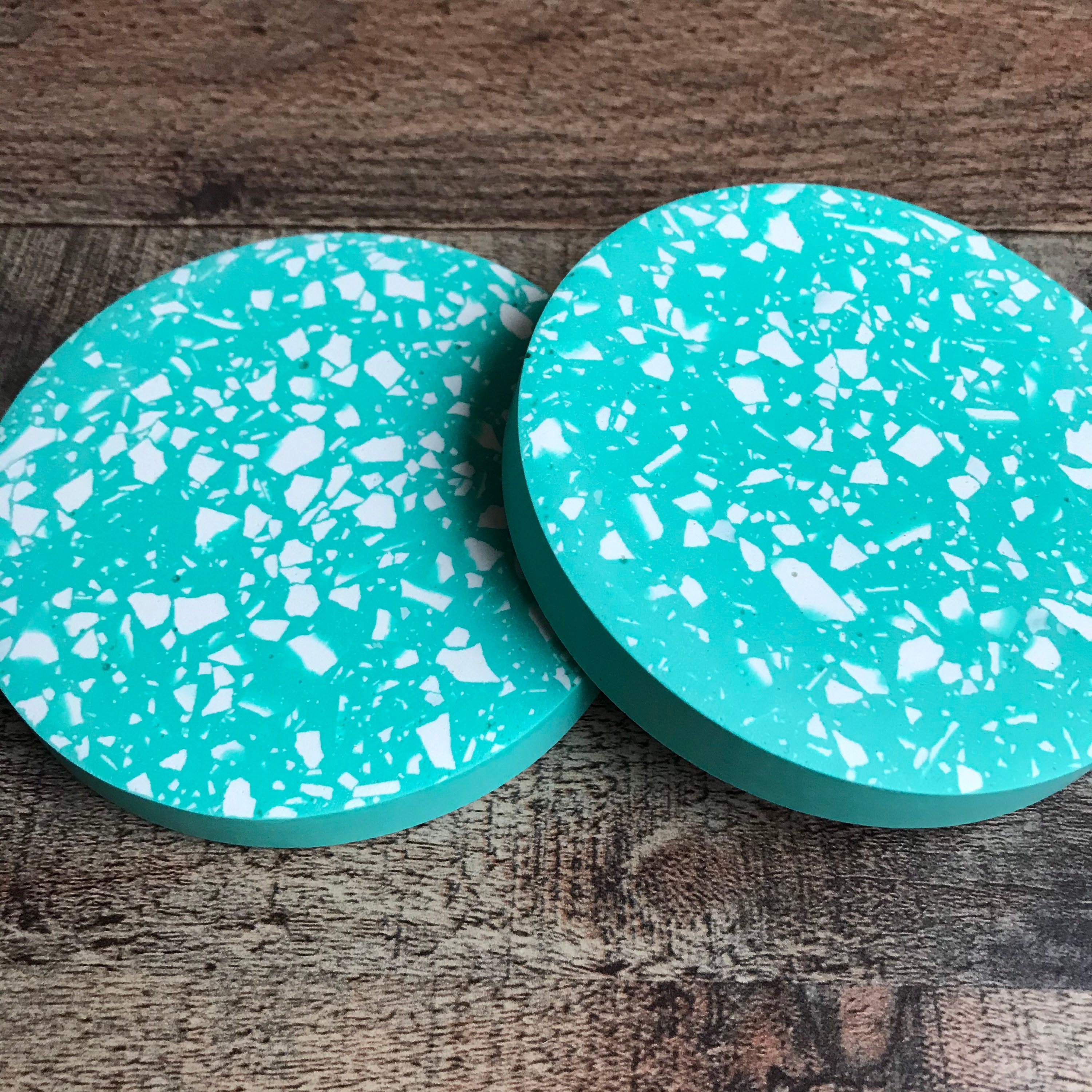 Turquoise and white handmade terrazzo jesmonite coasters set Etsy