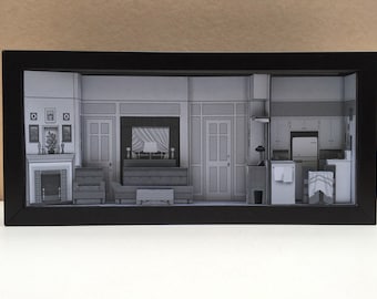 1950's sitcom set, TV Show Gifts, 1950's, Diorama, Diorama Art, Unique Wall Art