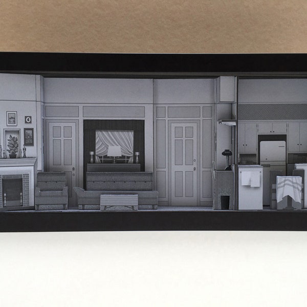 50er Jahre Sitcom Set, Geschenke aus der Serie, 50er Jahre, Diorama, Diorama Kunst, einzigartige Wandkunst