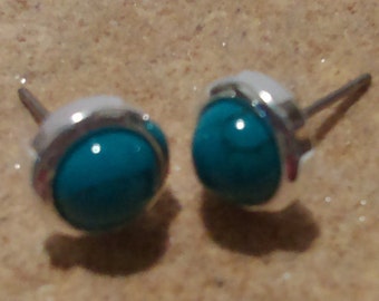 Turquoise stud earrings, Silver plated stud earrings