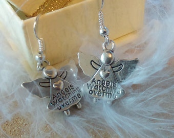 Silver plated angel earrings (Angels watching over me inscribed)