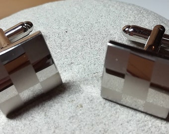 Silver plated square cufflinks, Retro cufflinks