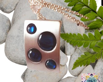 Blue Abalone rectangle pendant necklace, silver plated gemstone pendant necklace