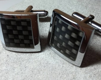 Silver plated square retro style cufflinks