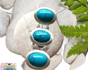 Turquoise gemstone pendant necklace, Silver plated pendant necklace