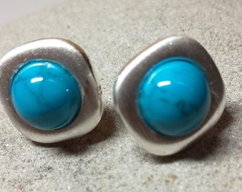 Turquoise stud earrings, silver plated earrings