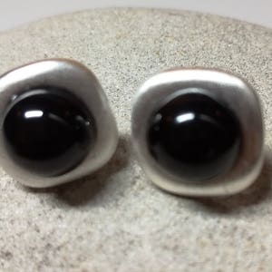 Black Onyx stud earrings, silver plated earrings