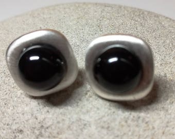 Black Onyx stud earrings, silver plated earrings