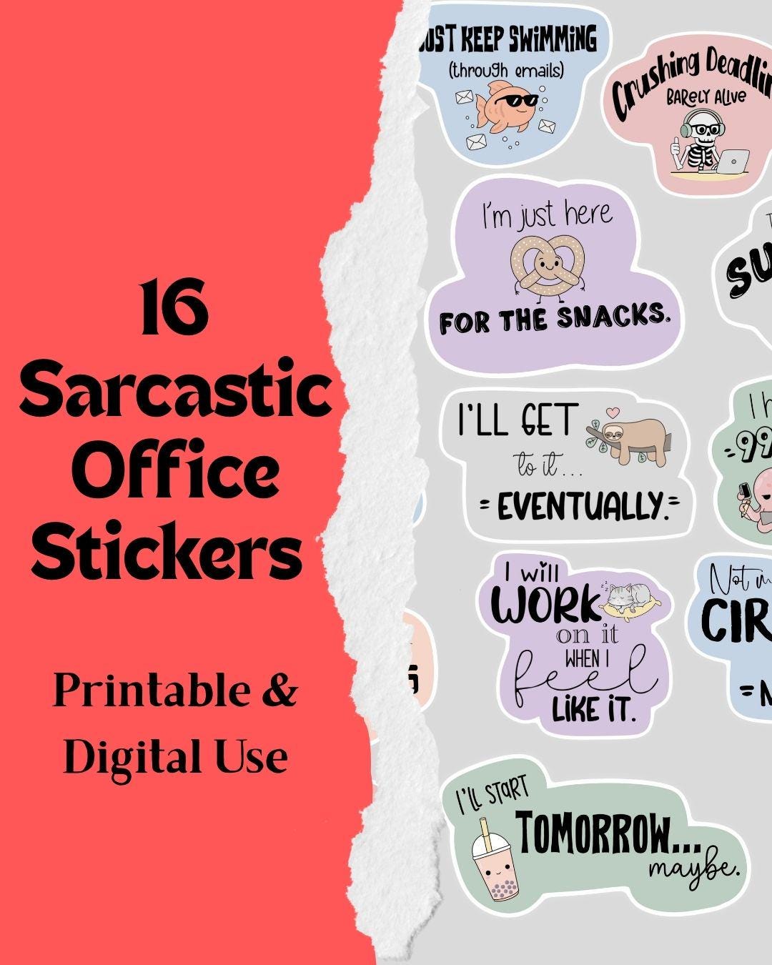 Sarcastic Office Stickers | Printable & Digital Journal Stickers ...