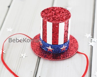 July 4th baby, 4th of july top hat, Patriotic headband, baby July 4th, Memorial day headband, Memorial day top hat, red white blue headband