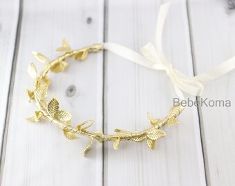 Leaf halo, leaf headband, Photo prop headband, crown headband, christening headband, gold leaf headband, leaf tieback, boho headband