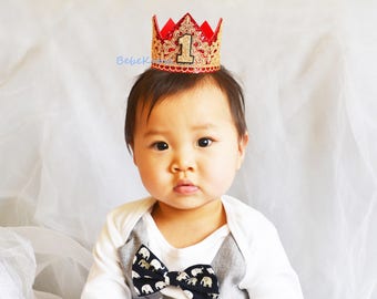 Royal boy crown, boy lace crown, lace crown, Red crown, Boy photo prop, Cake smash crown, Gold lace crown, First birthday crown, Mini crown