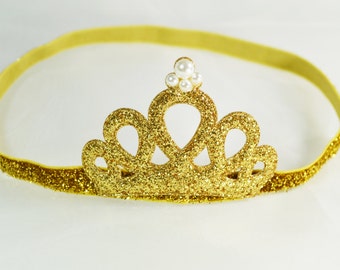 Princess tiara headband, glitter crown headband, princess tiara, glitter headband, gold crown, baby tiara, newborn photo prop, girls tiara