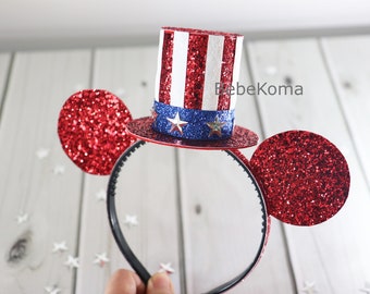 July 4th, Mouse ear headband, Patriotic Disney Ears, 4th of July bow, July 4th mouse ears, Patriotic mouse ears, Memorial day headband,