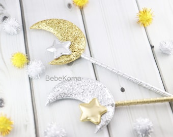 Glitter wand, Star wand, Moon wand, star fairy wand, magic wand, Princess wand, Star cake topper, Wand favors, glitter star wand