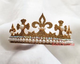 Princess crown, kids girls tiara, Glitter felt crown, Pearl crown, rhinestone crown, Birthday crown, queen crown headband, Kids crown