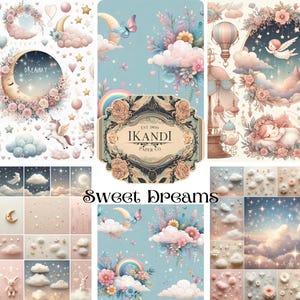 Süße Träume -inspiriert von IKandi Paper Co. AI Generierte Kunst, Junk Journal Kit, druckbare digitale Papiere, Ephemera, Scrapbook, Clipart