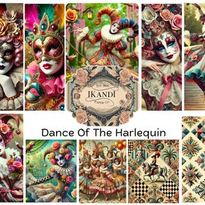 Danza dell'Arlecchino - Ispirato da IKandi Paper Co. Arte generata dall'intelligenza artificiale, kit di diario spazzatura, carta digitale stampabile, materiale effimero, album di ritagli, clipart