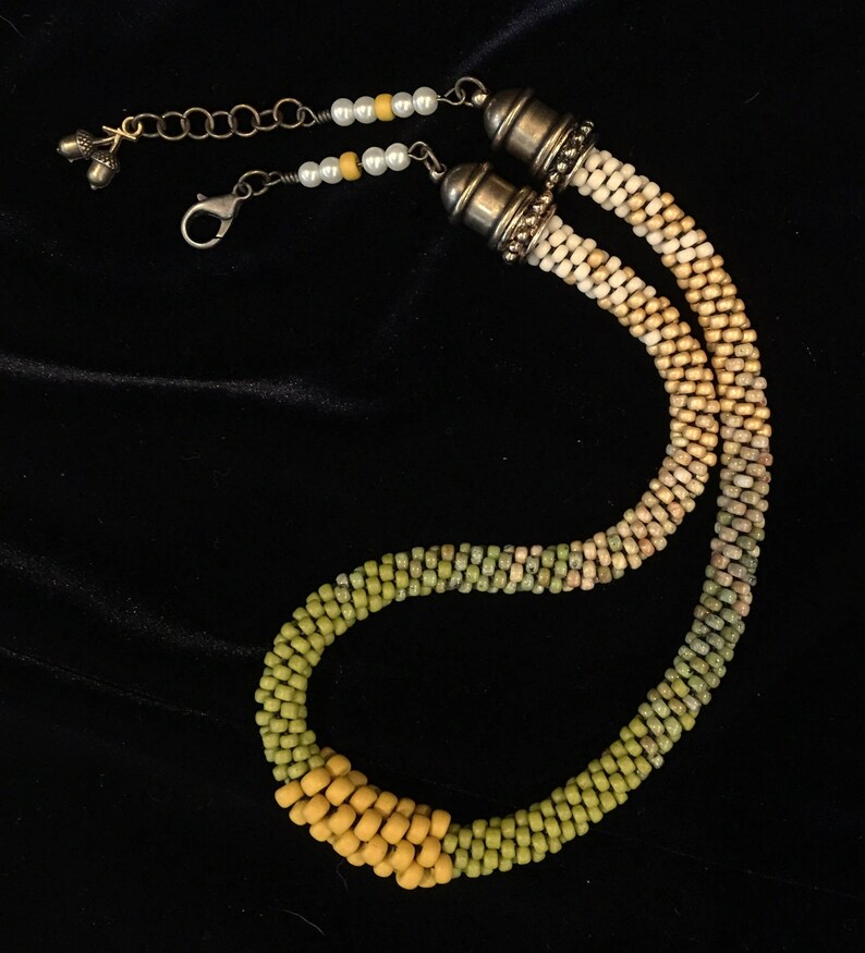 Kumihimo Choker Necklace in Golds and Olives with Embellished Etsy